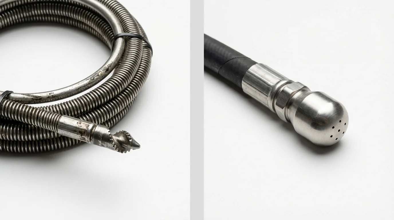 Drain snake cable and hydro jetting nozzle used for drain cleaning in Chico, TX
