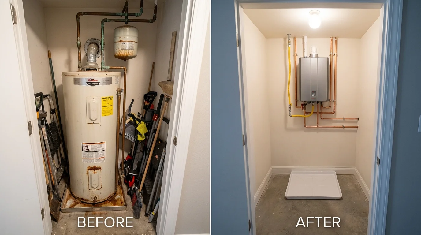 Tank water heater versus wall-mounted tankless unit comparison for Chico, TX homeowners