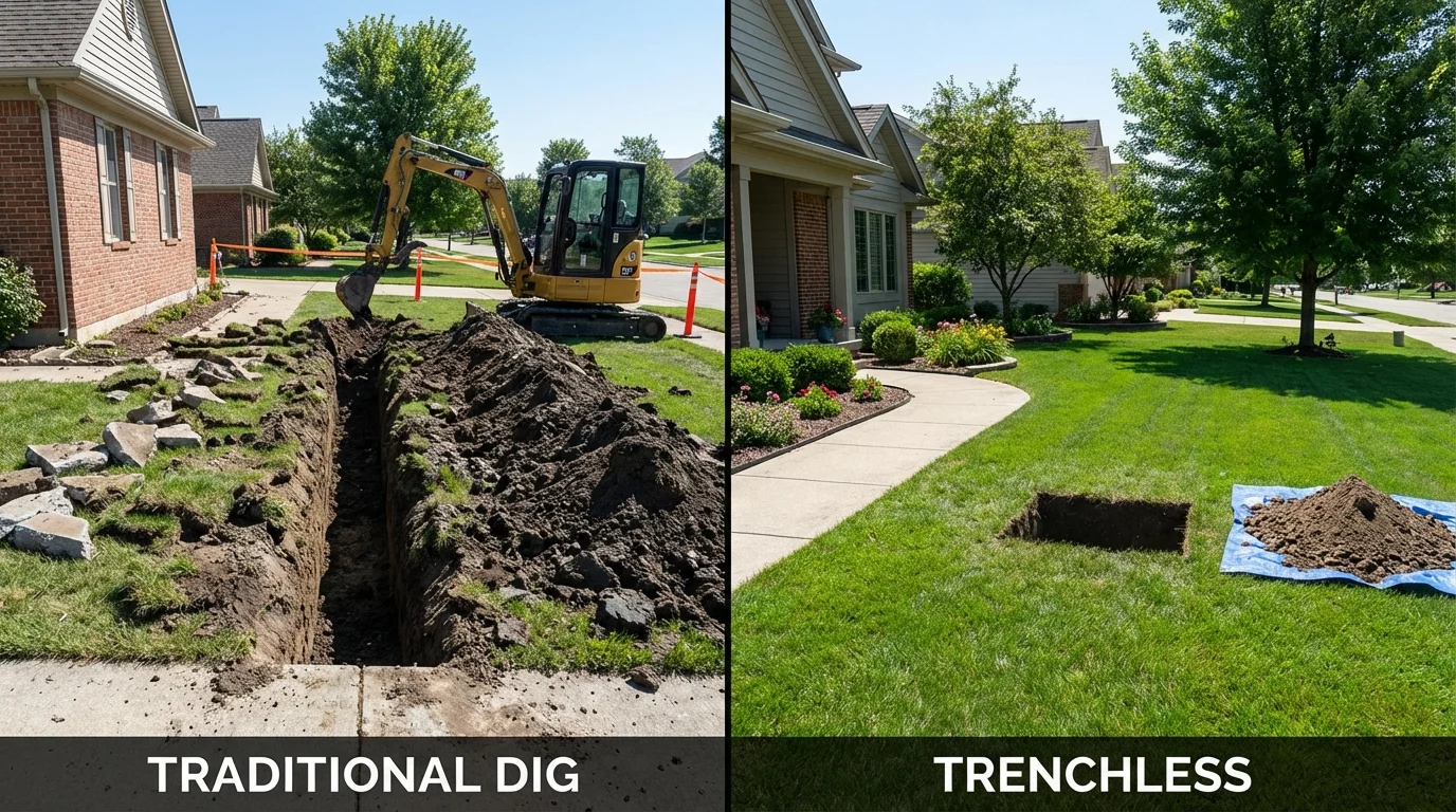Trenchless sewer repair with minimal yard damage versus traditional excavation in Chico, TX